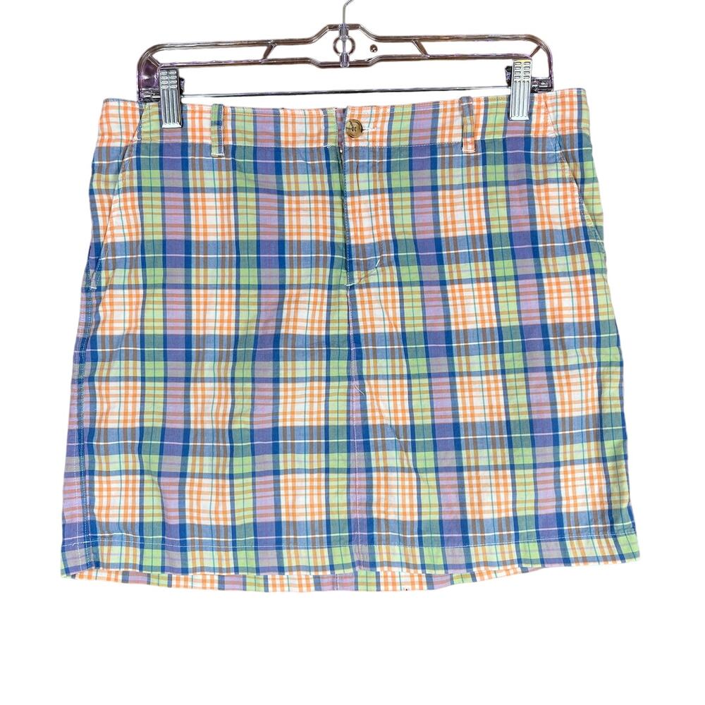 Peter Millar Crown Womens Skirt Orange Blue Green Plaid 100% Cotton Midi Small